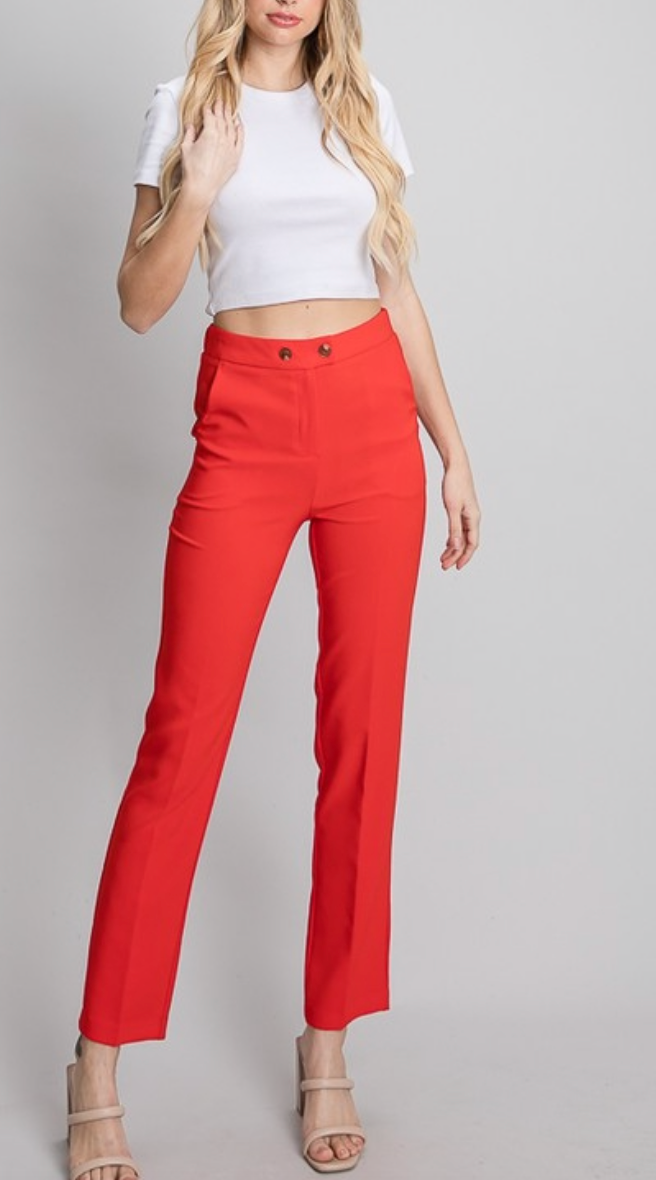 Twill Double Button Fly Stretch Fit Trousers Pants - TOMATO RED